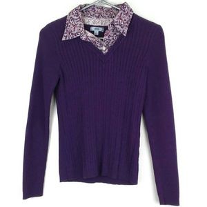 Izod Long Sleeve Top with Built-In Paisley Collar